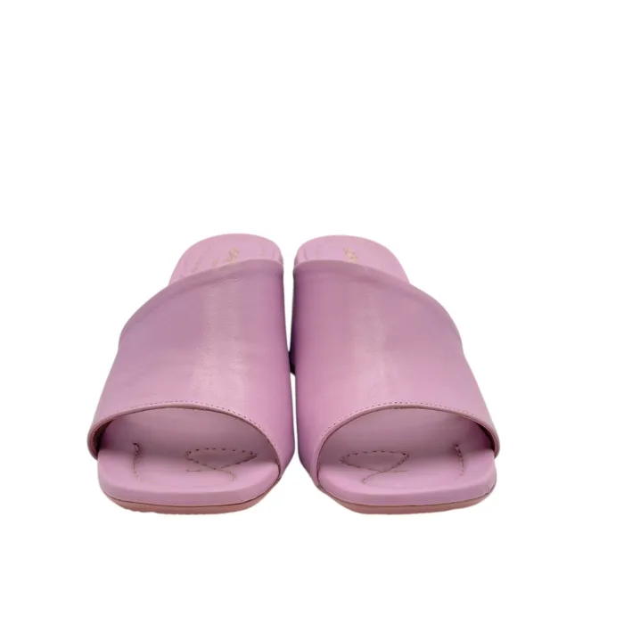 Sandalo Mules Sabot Lorenzo Mari in Pelle Malva Tacco 7 cm art. Fresia 08, foto 3 di 4