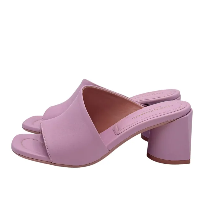 Sandalo Mules Sabot Lorenzo Mari in Pelle Malva Tacco 7 cm art. Fresia 08, foto 2 di 4