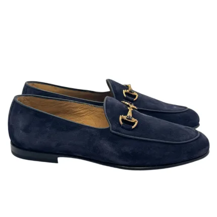 Mocassino Uomo Barrett In Camoscio Blu Produzione a Sacchetto Fibbia Oro cod. 251U009.5