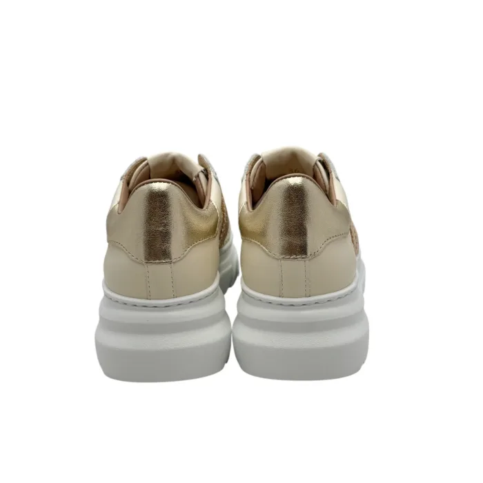 Sneakers Donna Stokton In Pelle Traforata Crema con Accessori Gioiello Amovibili art. 898-D, foto 5 di 6