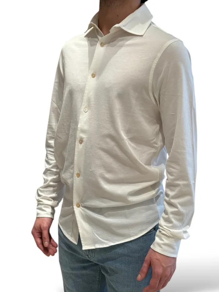 Camicia in Jersey Filippo De Laurentiis Avorio art CAMLBAS JERVIN U020, foto 2 di 3