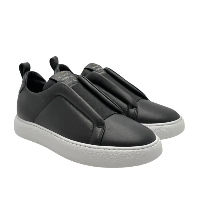 Sneakers Donna Stokton In Pelle Nera con Elastico art. 213-D, foto 2 di 5