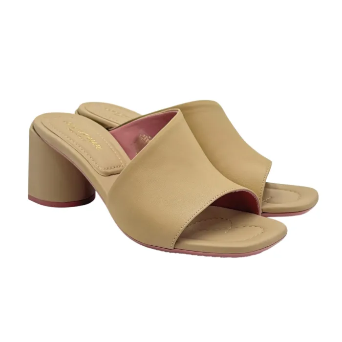 Sandalo Mules Sabot Lorenzo Mari in Pelle Beige Sabbia Tacco 7 cm art. Fresia 08, foto 2 di 6