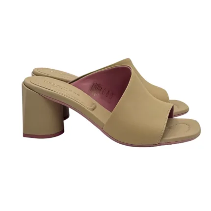 Sandalo Mules Sabot Lorenzo Mari in Pelle Beige Sabbia Tacco 7 cm art. Fresia 08