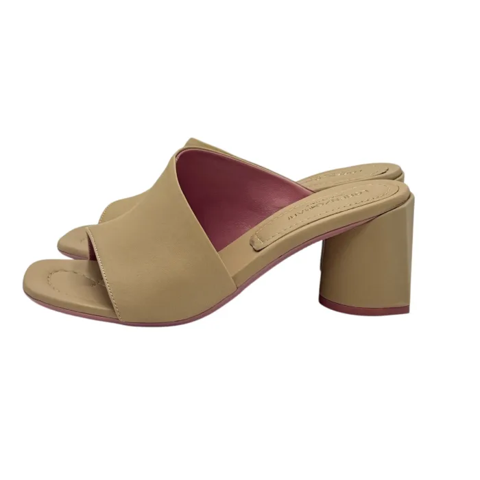 Sandalo Mules Sabot Lorenzo Mari in Pelle Beige Sabbia Tacco 7 cm art. Fresia 08, foto 3 di 6