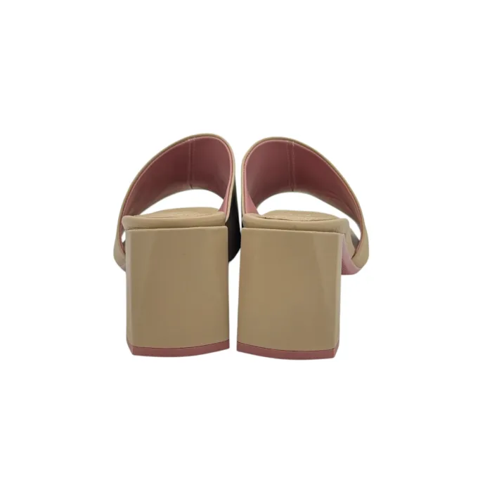 Sandalo Mules Sabot Lorenzo Mari in Pelle Beige Sabbia Tacco 7 cm art. Fresia 08, foto 6 di 6