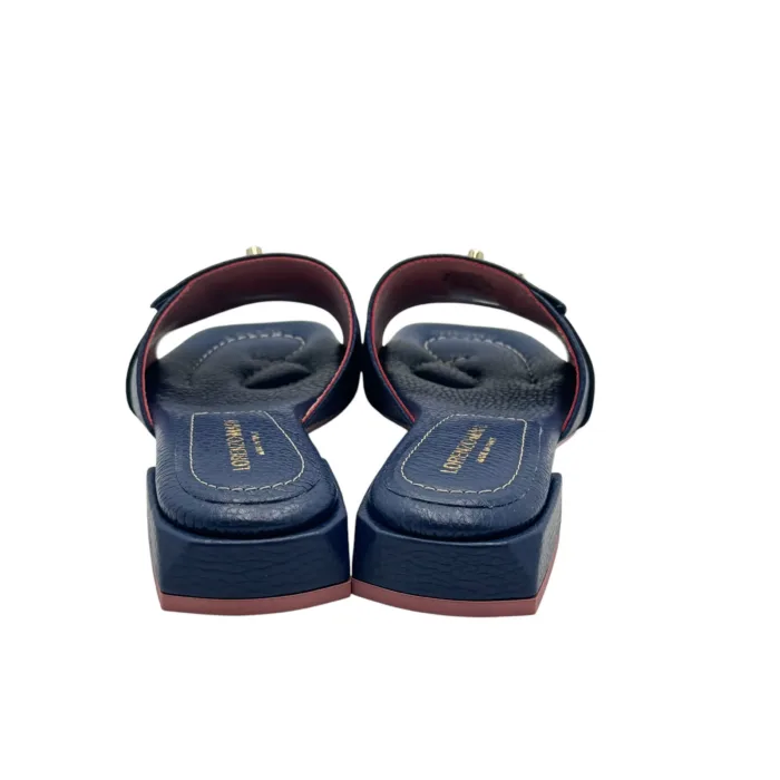 Ciabatta Lorenzo Mari con Accessorio Fibbia Oro in Pelle Blu Tacco 3 cm art. FIORDALISO 11, foto 5 di 5