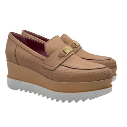 Mocassino con zeppa in Pelle Lorenzo Mari Nude accessorio Fibbia Oro e zeppa 6cm art. PATTY 04