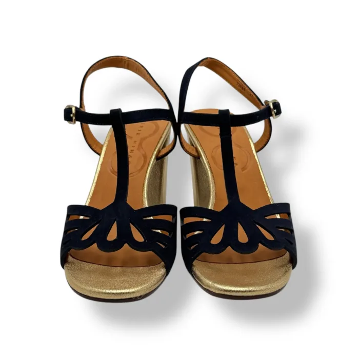 Sandalo Chie Mihara Blu, Tacco Grosso Oro 9 cm art. BELALA, foto 3 di 4