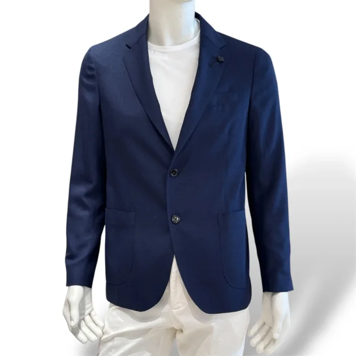 Giacca Lardini in Misto Lana,Seta e Lino Sfoderata Blu Tessuto Loro Piana Art. ES528AE ESIF64522 840, foto 1 di 3
