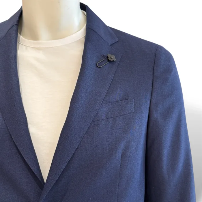 Giacca Lardini in Misto Lana,Seta e Lino Sfoderata Blu Tessuto Loro Piana Art. ES528AE ESIF64522 840, foto 3 di 3