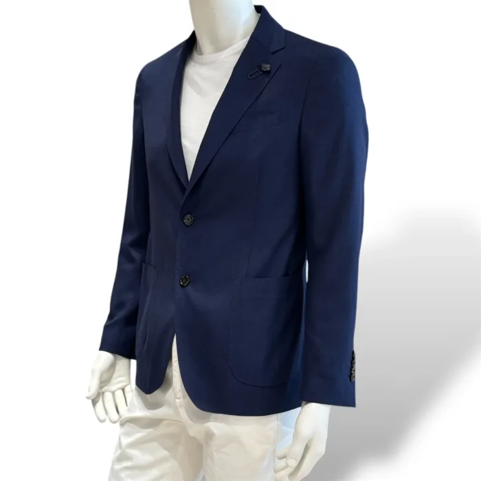 Giacca Lardini in Misto Lana,Seta e Lino Sfoderata Blu Tessuto Loro Piana Art. ES528AE ESIF64522 840, foto 2 di 3