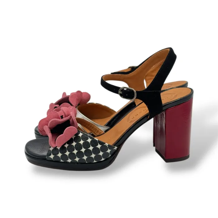 Sandalo Chie Mihara Nero, Tacco Grosso  Rosso 9 cm art. PARLOTA, foto 4 di 5