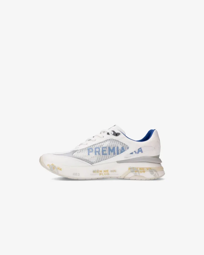 Sneakers Premiata Uomo In Pelle Bianca e Tela Traforata art. Moerun 6732, foto 2 di 5