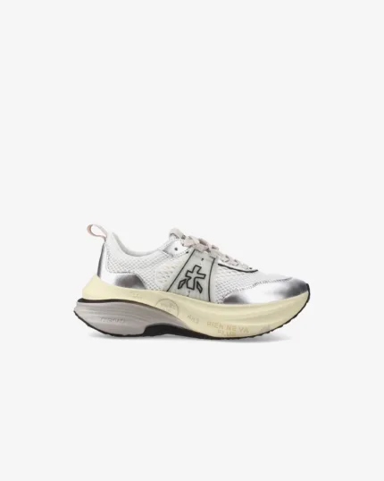 Sneakers Premiata Donna in Pelle Argento e Rete Bianca art. Hill 7511