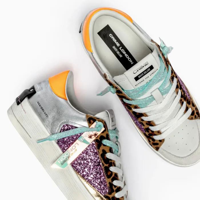 Sneaker Donna Crime London SK8 Deluxe Heel in Glitter Lilla con Dettagli Maculati art. 20130PP7, foto 4 di 5