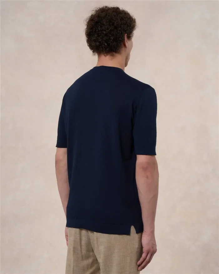 T-shirt in Crepe Cotton Filippo De Laurentiis Blu Notte art TS0MC CR14R 890, foto 2 di 2