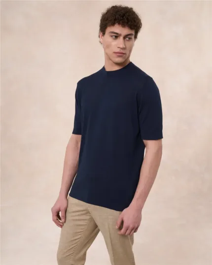 T-shirt in Crepe Cotton Filippo De Laurentiis Blu Notte art TS0MC CR14R 890