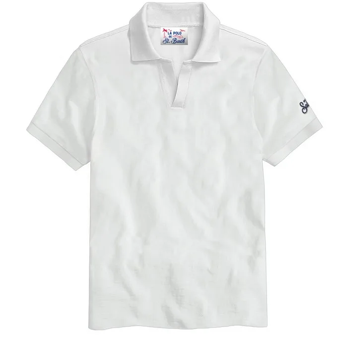 Polo Skipper in Piquet Senza Bottoni Uomo Mc2 Saint Barth Bianco art. Charles 01n White, foto 1 di 1