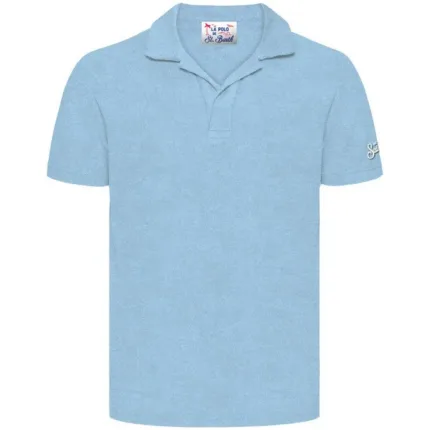 Polo Skipper in Spugna Senza Bottoni Uomo Mc2 Saint Barth Celeste art. Jeremy Terry 31 Light Blue