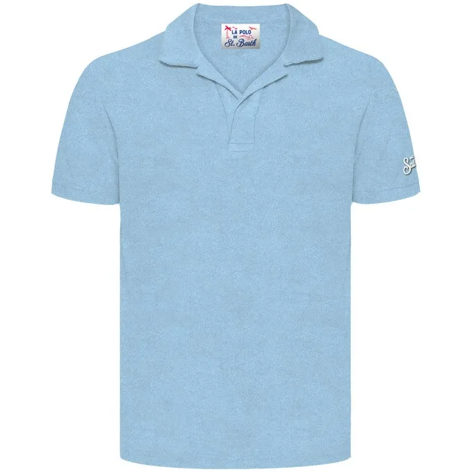Polo Skipper in Spugna Senza Bottoni Uomo Mc2 Saint Barth Celeste art. Jeremy Terry 31 Light Blue, foto 1 di 1