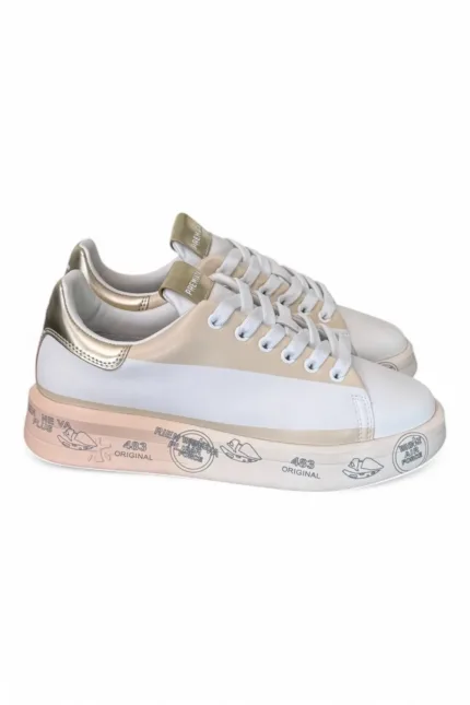 Sneakers Premiata Donna in Pelle Bianca e Dettagli Oro art. Belle 7452