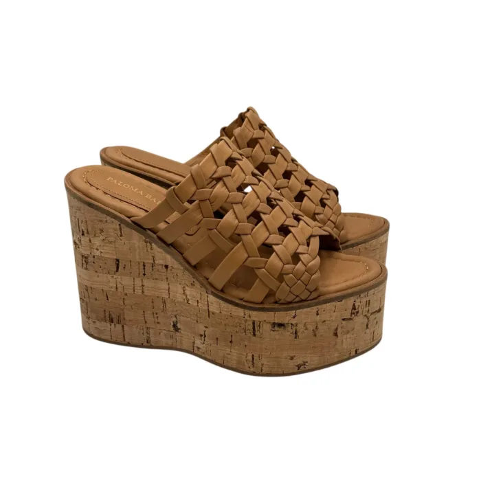 Sandali Paloma Barcelò in Pelle Cammello con zeppa 12cm Plateau 5,5cm art 266402 Aretha Camel, foto 1 di 5