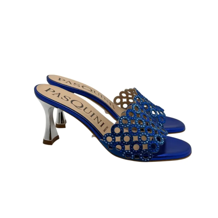 Sabot Mules Pasquini In Camoscio Blu Elettrico e Strass , Tacco 8 cm art. 2877 T3773A, foto 1 di 5