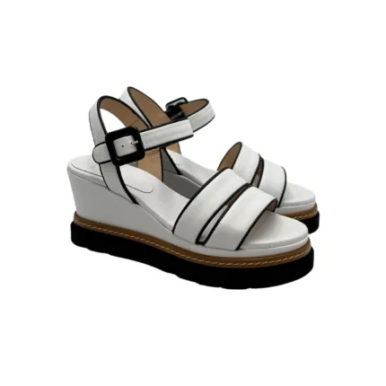 Sandalo Con Zeppa Luca Grossi in Pelle Bianca e Dettagli Neri  H 7 cm art. G592S