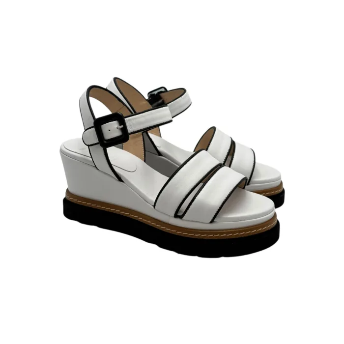 Sandalo Con Zeppa Luca Grossi in Pelle Bianca e Dettagli Neri  H 7 cm art. G592S, foto 1 di 6
