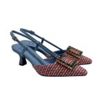 Slingback Roberto Festa in Tessuto Tweed Rosso Con Accessorio Gioiello , Tacco 7 cm art. STEFI