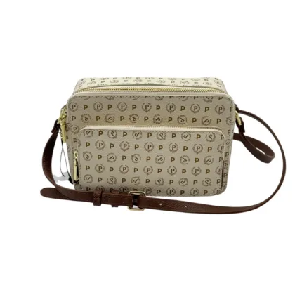 Borsa A Tracolla Pollini Heritage in Pelle Avorio con Dettagli Marroni E Tasca Con Cerniera Frontale art. TE8535PP0MQ1110C