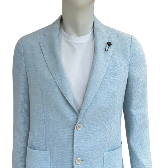 Giacca Lardini in Misto Lino Sfoderata Celeste Art. EQ528AE EQSK62514 801, foto 2 di 2