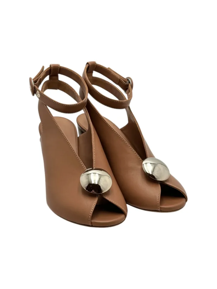 Sandalo open toe Lella Baldi in Nappa Nude, tacco  in legno 70 mm e accessorio in punta art. LE2576, foto 2 di 5