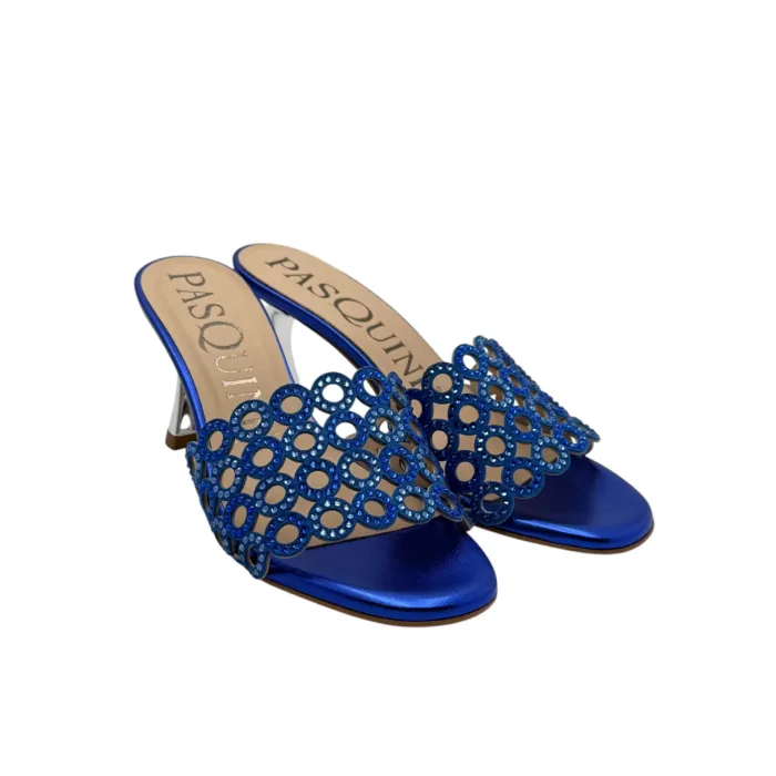 Sabot Mules Pasquini In Camoscio Blu Elettrico e Strass , Tacco 8 cm art. 2877 T3773A, foto 2 di 5