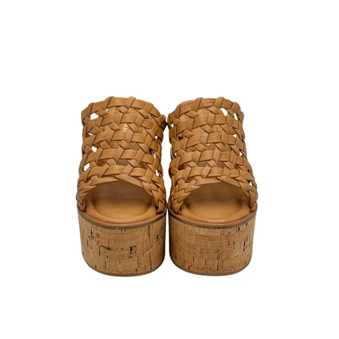 Sandali Paloma Barcelò in Pelle Cammello con zeppa 12cm Plateau 5,5cm art 266402 Aretha Camel, foto 4 di 5