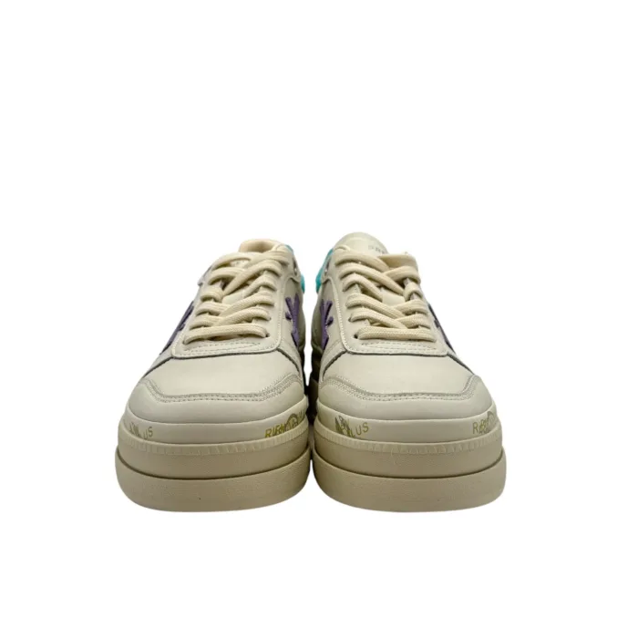 Sneakers Premiata Donna in Pelle Avorio e Back Cavallino Azzurro art. Micol 7443, foto 4 di 6