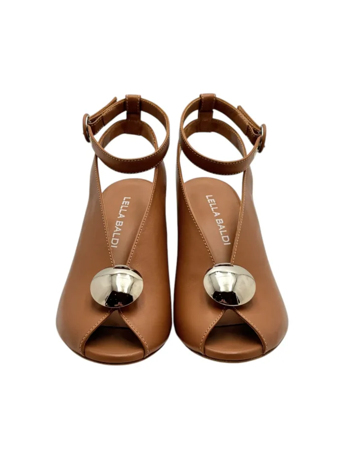 Sandalo open toe Lella Baldi in Nappa Nude, tacco  in legno 70 mm e accessorio in punta art. LE2576, foto 4 di 5