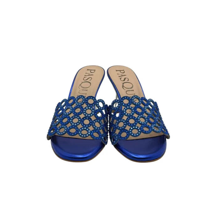 Sabot Mules Pasquini In Camoscio Blu Elettrico e Strass , Tacco 8 cm art. 2877 T3773A, foto 3 di 5