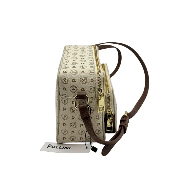 Borsa A Tracolla Pollini Heritage in Pelle Avorio con Dettagli Marroni E Tasca Con Cerniera Frontale art. TE8535PP0MQ1110C, foto 3 di 4