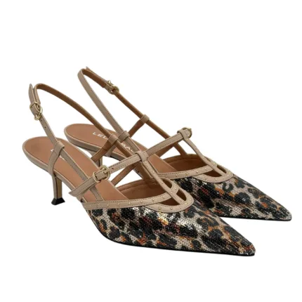 Slingback Lella Baldi in Pailettes Leopardate, tacco  60 mm art. LE2530