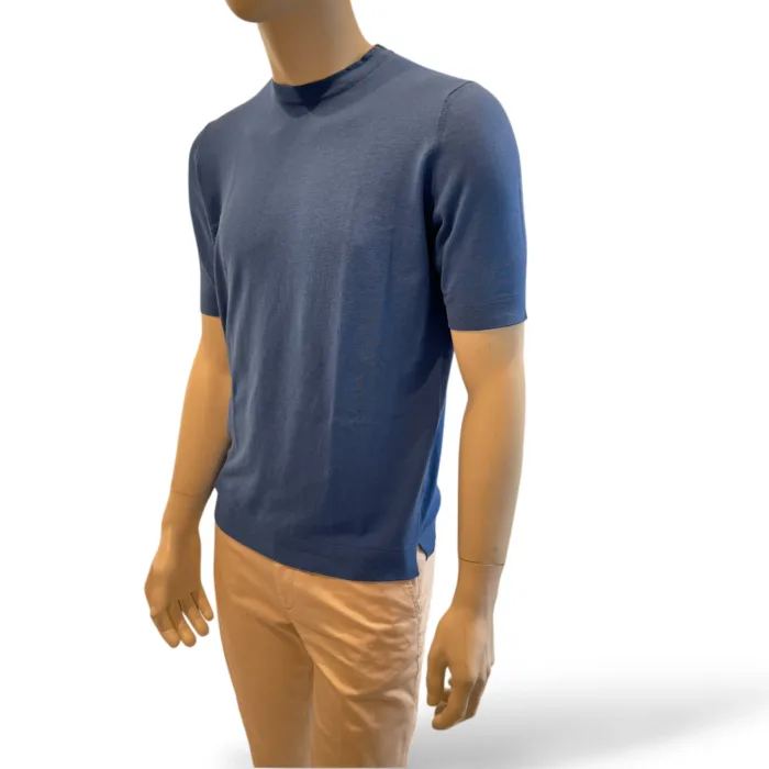T-shirt in Crepe Cotton Filippo De Laurentiis Blu Francia art TS0MC CR14R 871, foto 2 di 2