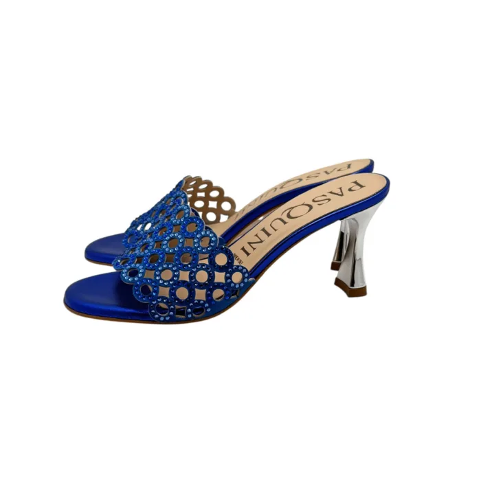 Sabot Mules Pasquini In Camoscio Blu Elettrico e Strass , Tacco 8 cm art. 2877 T3773A, foto 4 di 5