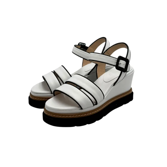 Sandalo Con Zeppa Luca Grossi in Pelle Bianca e Dettagli Neri  H 7 cm art. G592S, foto 4 di 6