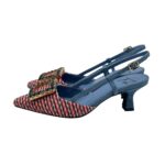 Slingback Roberto Festa in Tessuto Tweed Rosso Con Accessorio Gioiello , Tacco 7 cm art. STEFI - immagine 3