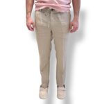 Pantaloni In Puro Lino con Elastico in vita e Tasca a Filo Michael Coal Beige art. MCDEN3783S25