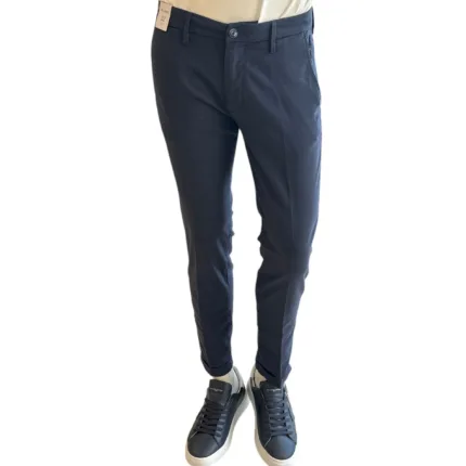 Pantaloni Re-HAsh in Misto Lino, tasche a filo, colore Blu, cod. P249 3416 Mucha Chinos