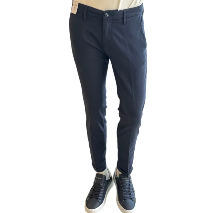 Pantaloni Re-HAsh in Misto Lino, tasche a filo, colore Blu, cod. P249 3416 Mucha Chinos, foto 1 di 3