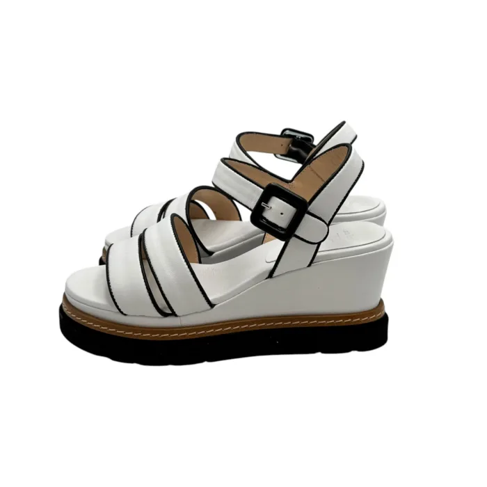 Sandalo Con Zeppa Luca Grossi in Pelle Bianca e Dettagli Neri  H 7 cm art. G592S, foto 3 di 6