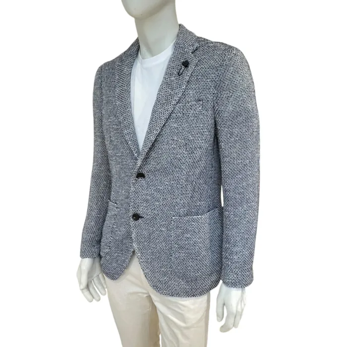 Giacca Lardini in Misto Lino Sfoderata Fantasia Blu Art. EQ528AE79 EQSK62500 100BL, foto 2 di 3